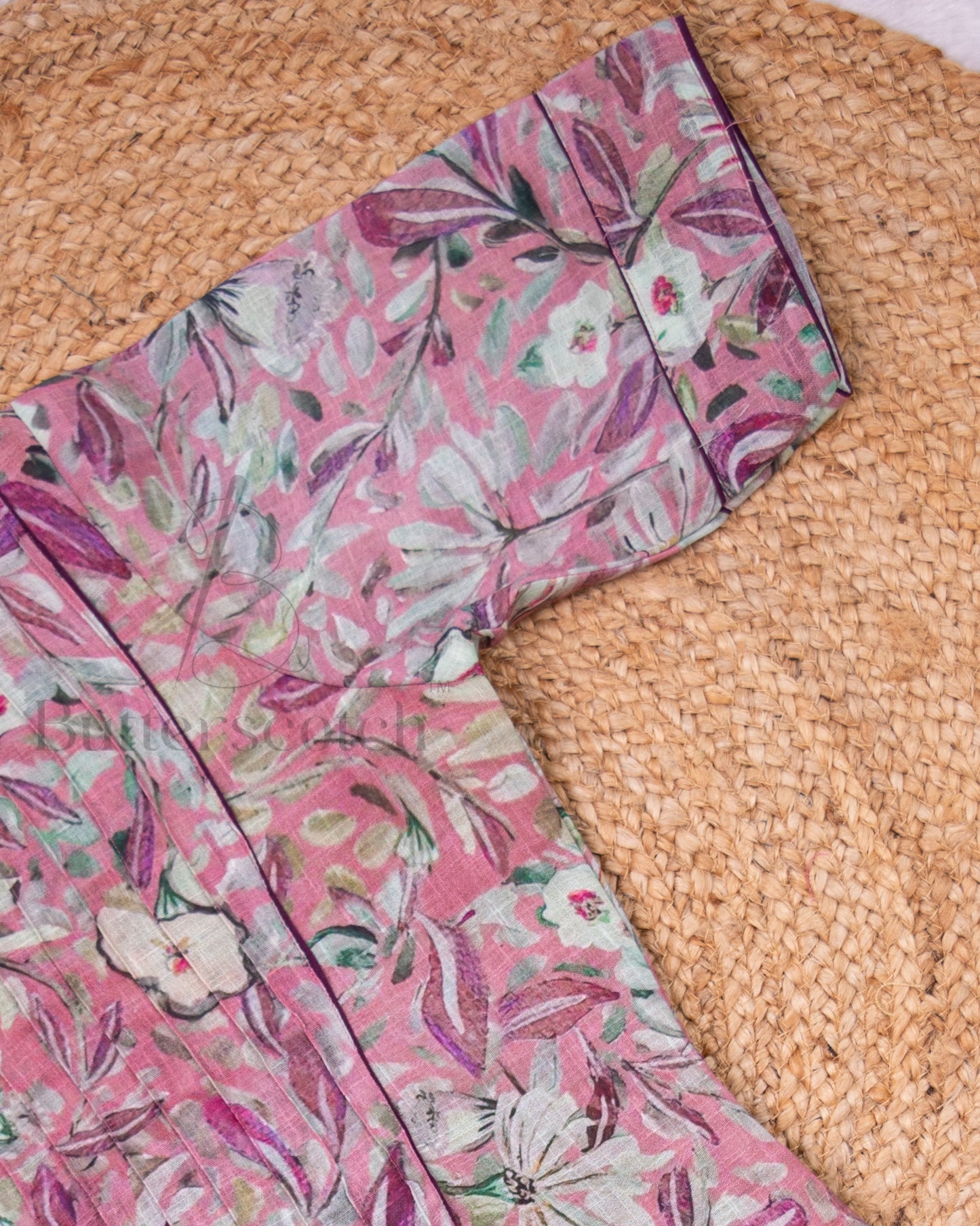 Ready to Ship: Linen Baby Pink and Green Kurta