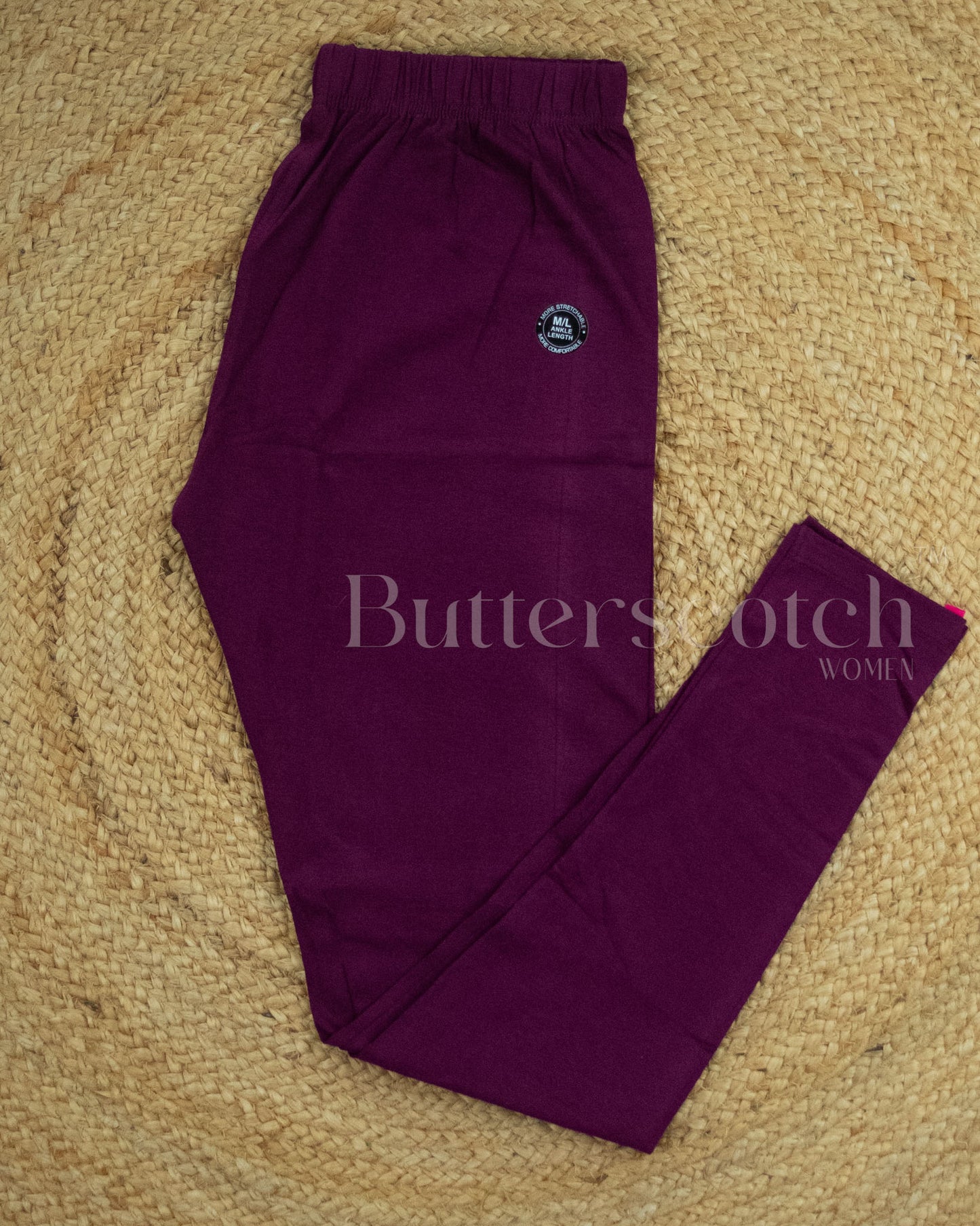Ready to Ship: Wine Bio-Washed 95% Cotton Leggings