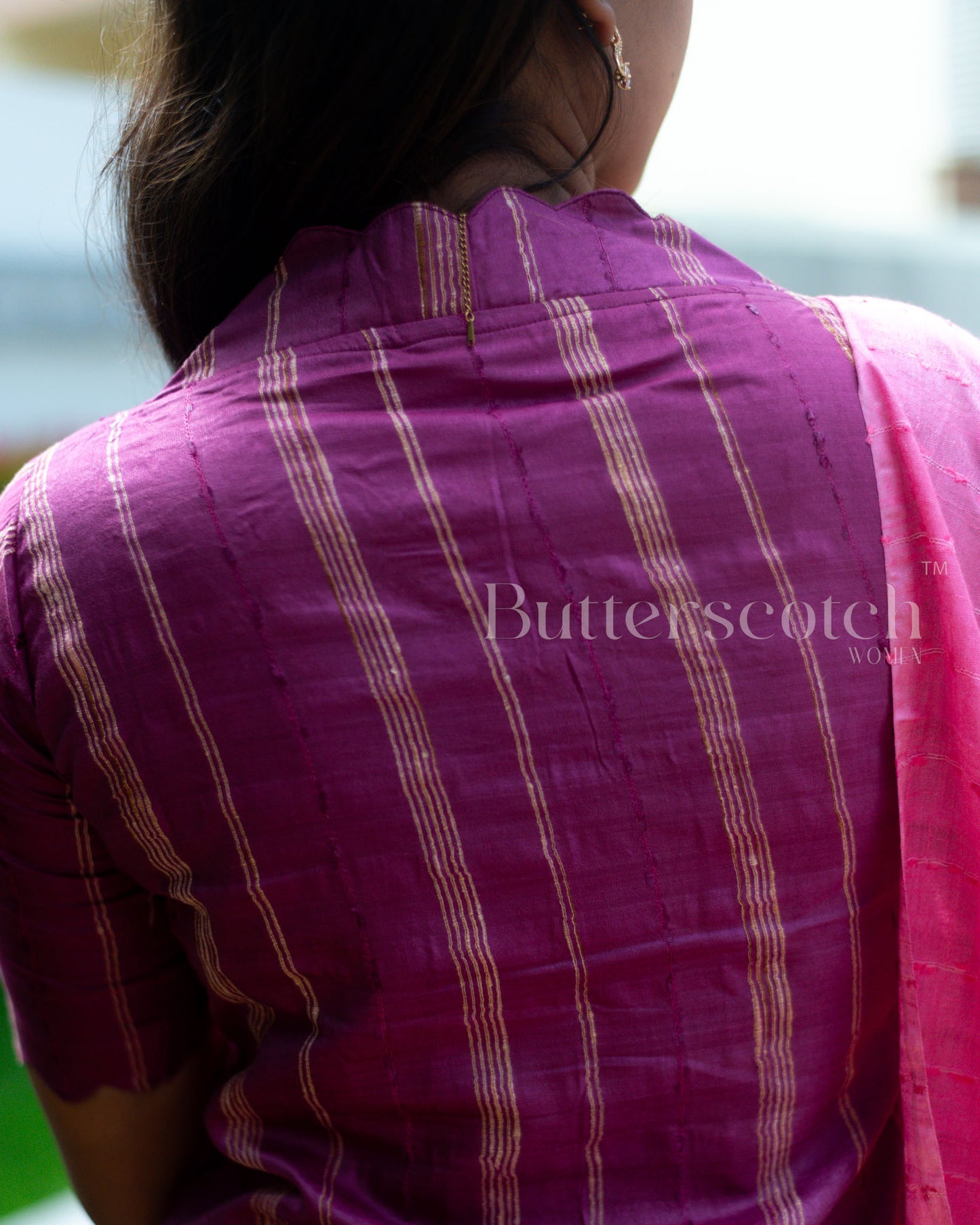 Ready to Ship: Purple And Pink Tussar 3 PC Set Close Neck