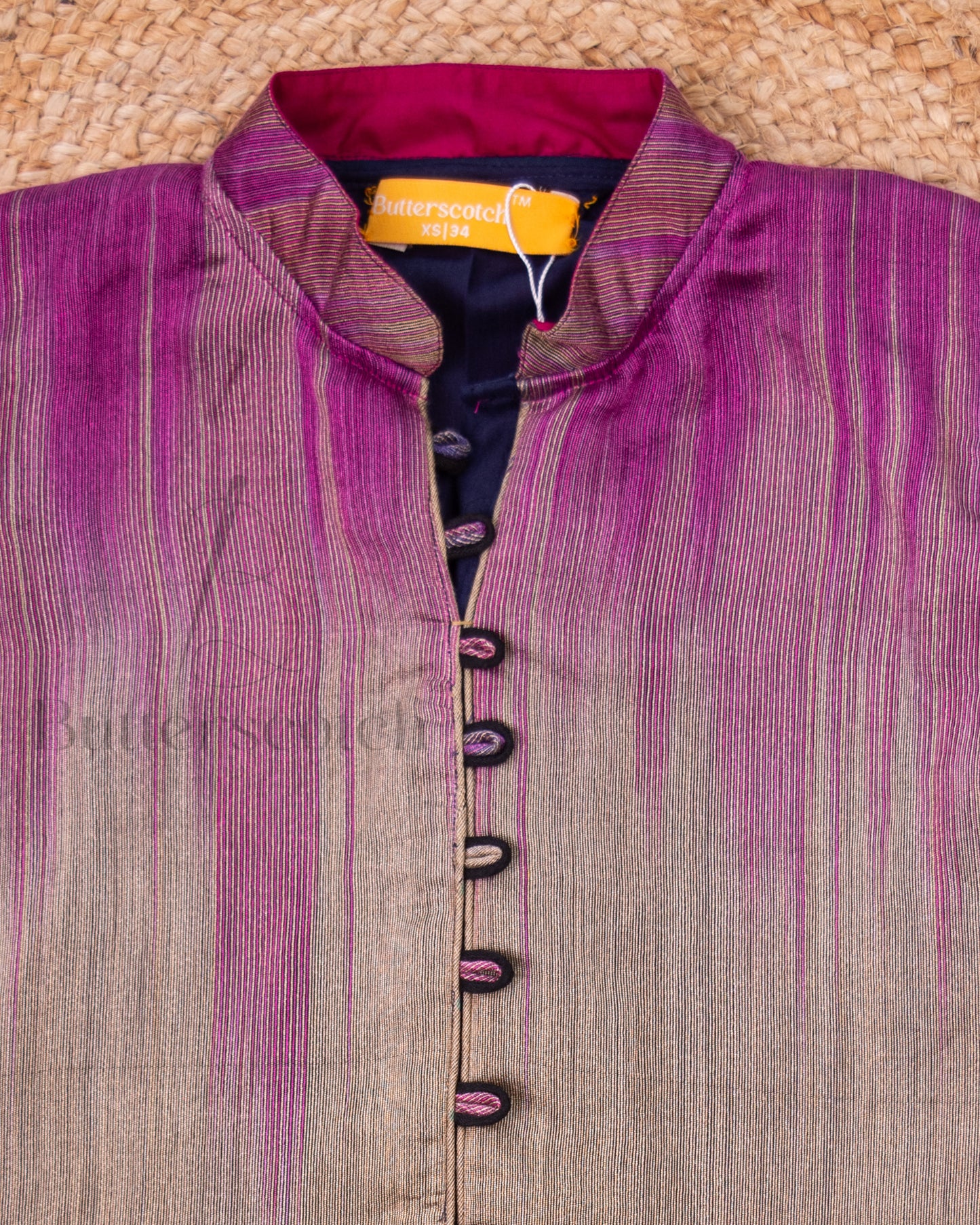 Ready to Ship: Brown And Navy Blue Raw Silk Kurti