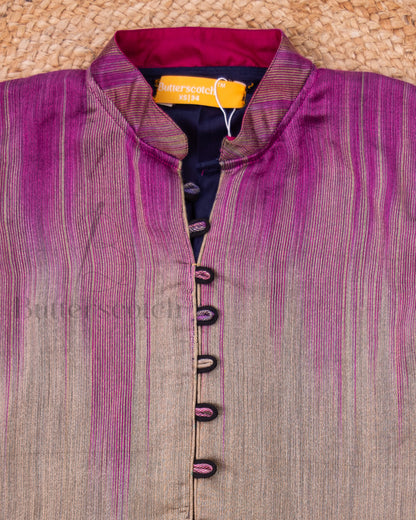 Ready to Ship: Brown And Navy Blue Raw Silk Kurti