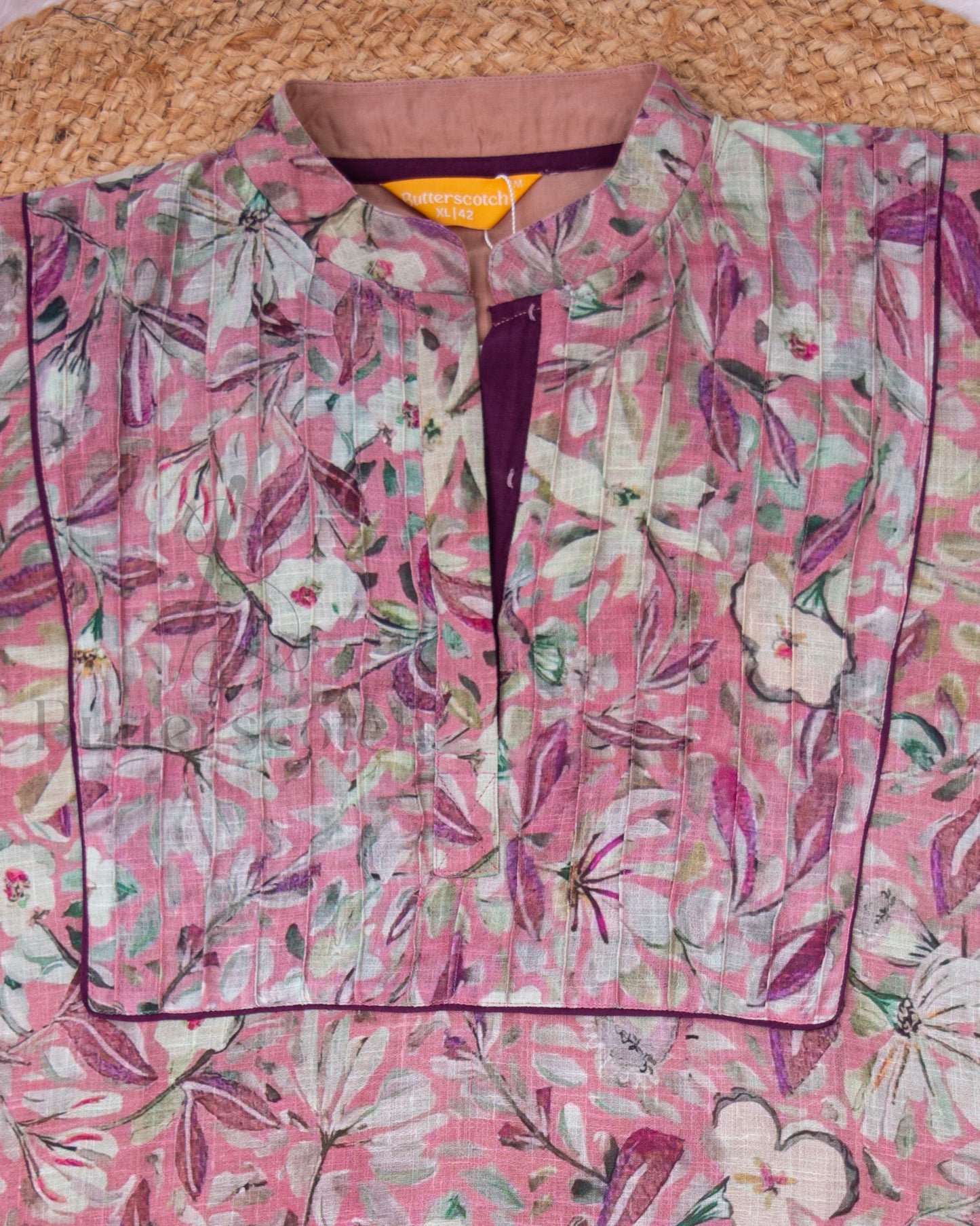 Ready to Ship: Linen Baby Pink and Green Kurta