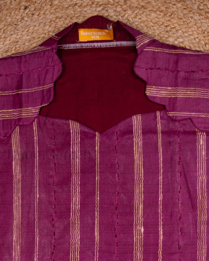 Ready to Ship: Purple And Pink Tussar 3 PC Set Close Neck