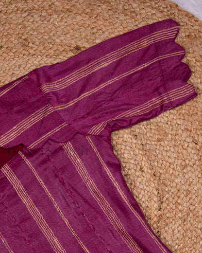 Ready to Ship: Purple And Pink Tussar 3 PC Set Close Neck
