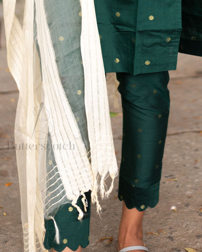 Ready to Ship: NYRA - Bottle Green Raw Silk 3 Piece Set