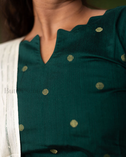 Ready to Ship: NYRA - Bottle Green Raw Silk 3 Piece Set