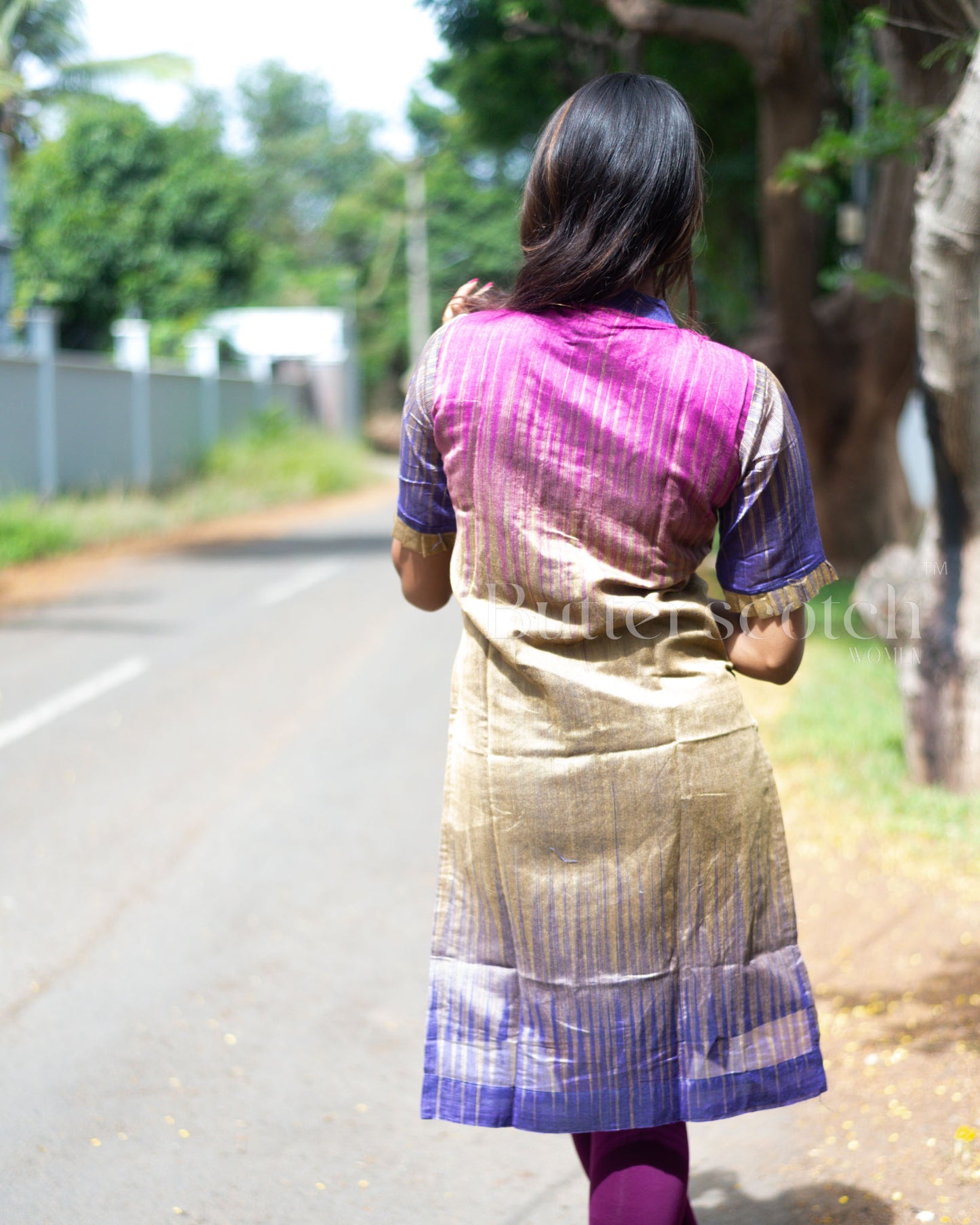 Ready to Ship: Brown And Navy Blue Raw Silk Kurti