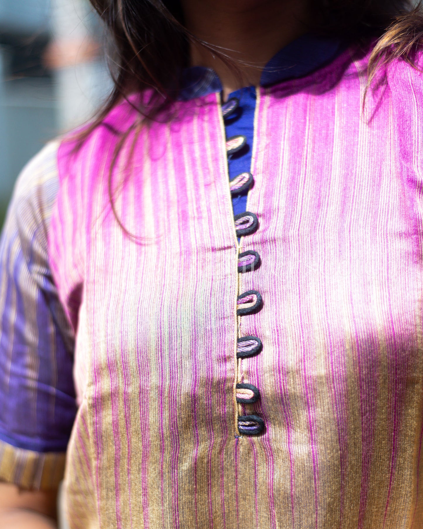 Ready to Ship: Brown And Navy Blue Raw Silk Kurti