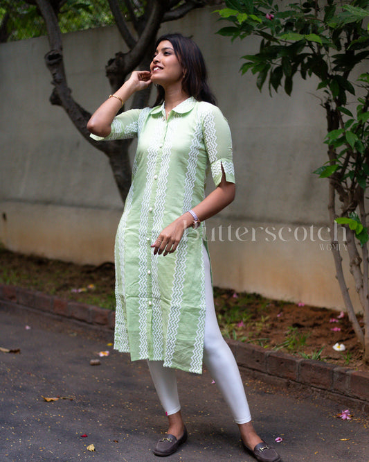 Ready to Ship: Pista Green Cambric Cotton Kurti