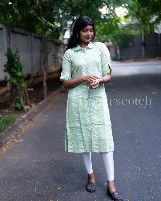 Ready to Ship: Pista Green Cambric Cotton Kurti